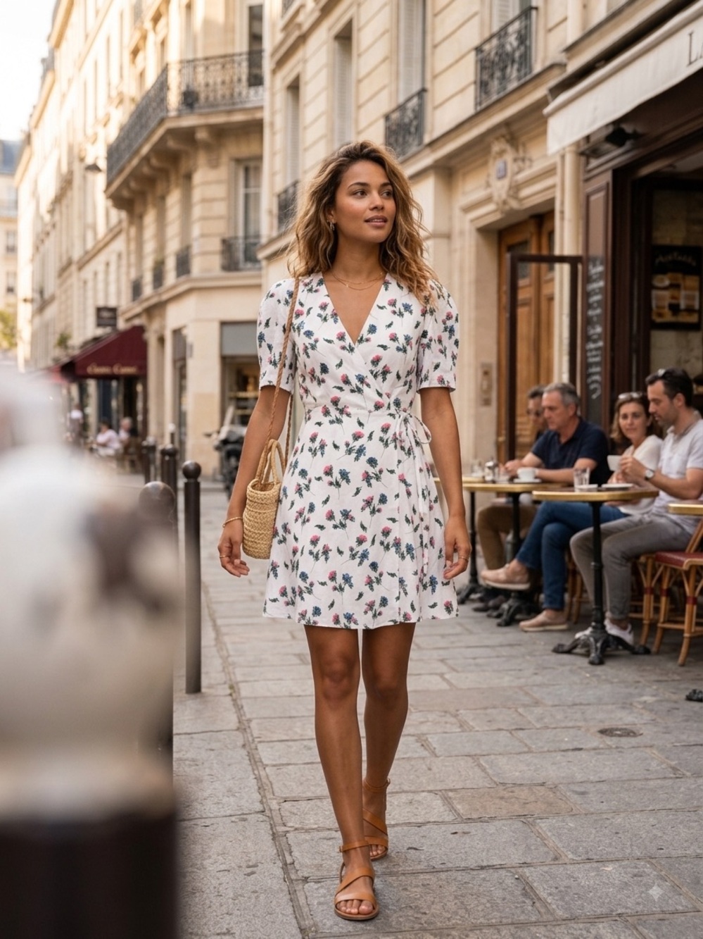 NWT Olivaceous White Wrap Dress with Pink and Blue Floral Print